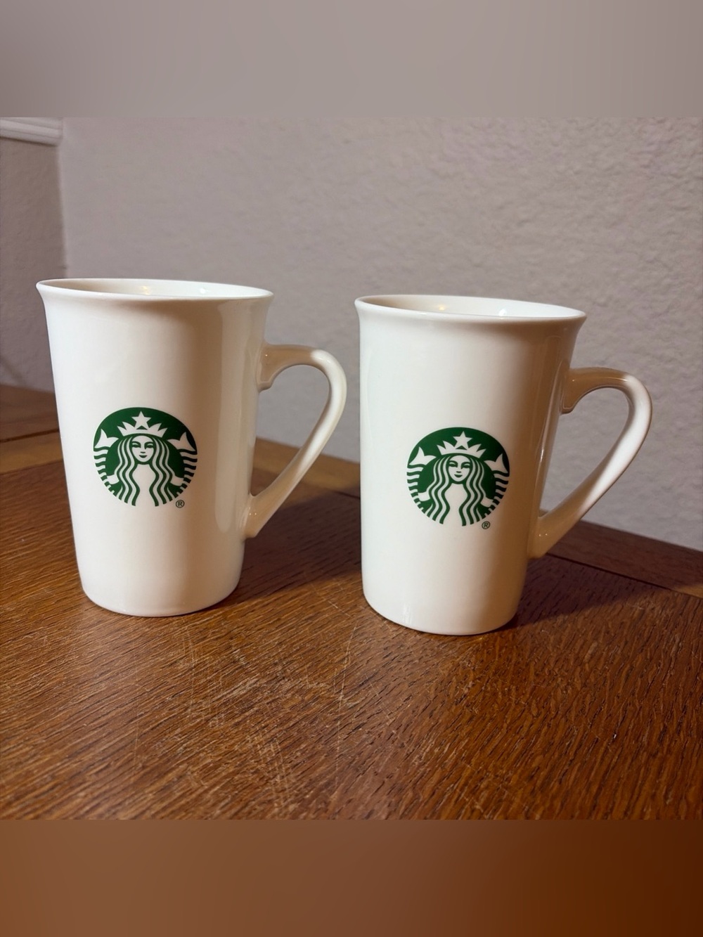 Starbucks White Ceramic Mugs with Green Logo - Set of 2